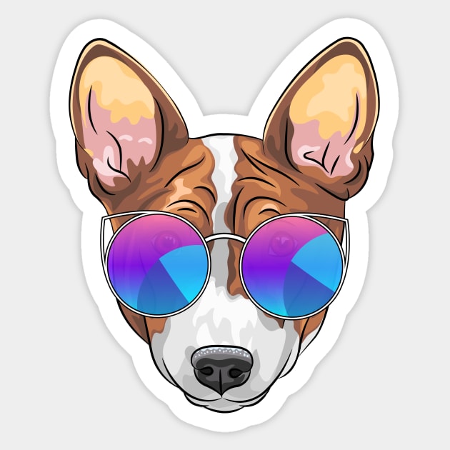 Hipster smiling dog Basenji Sticker by kavalenkava